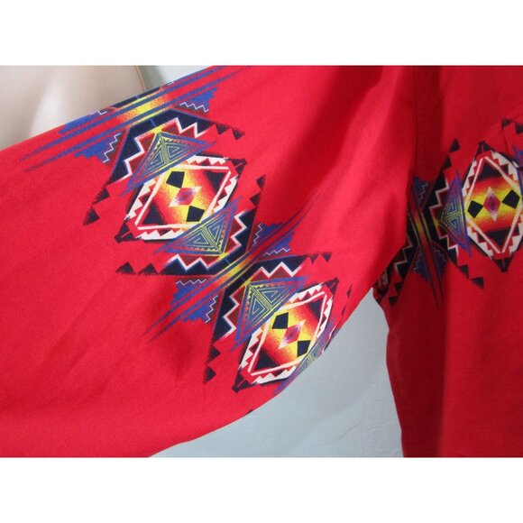 Wrangler Mens Western Red Pearl Snap Retro Southwest Cowboy Rodeo Shirt GUC XL - Picture 12 of 16